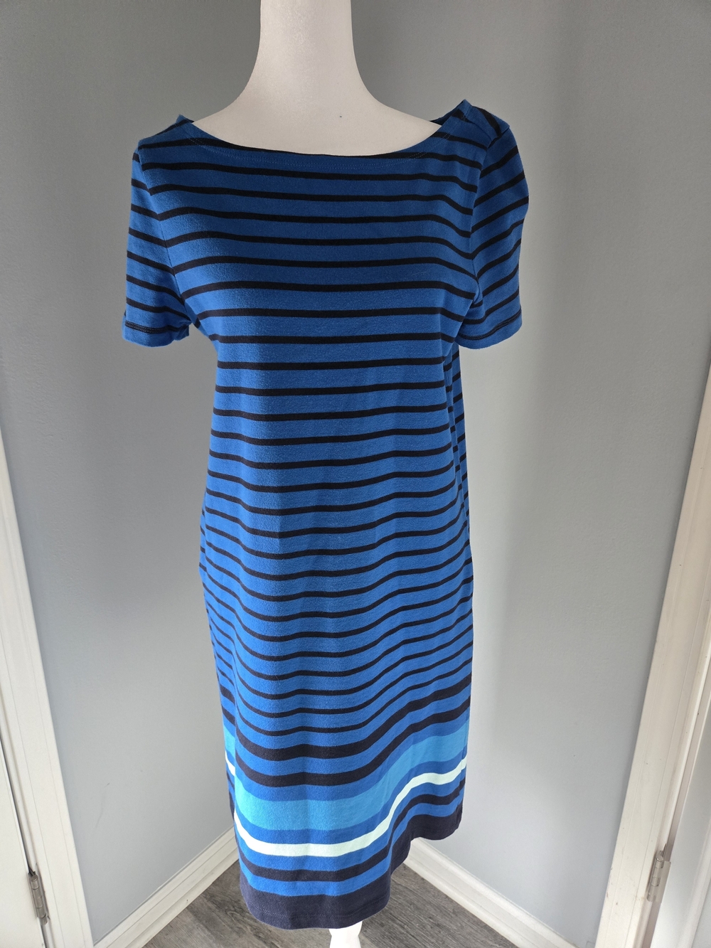 Joe Fresh Blue Striped Tee Dress with Navy Trim